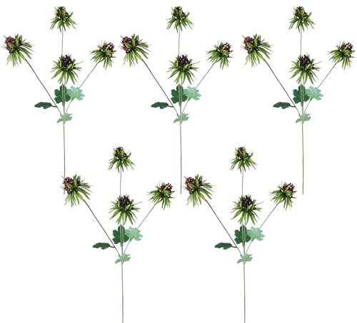Fofetbfo Lot de 5 Fleurs Artificielles en Spray de Chardon Artificiel, 58,4 Cm, Faux Bouquet de Fleurs de Houx de Mer D'éryngium, Fleurs de Chardon Artificielles, Plantes Artificielles (C)