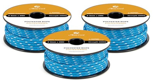 Abma Cord Corda Intrecciata in Poliestere 3mm x 20m Cima Nautica Resistente per Nautica, Esterno, Marina, Barca, Tende - Blu/Bianco