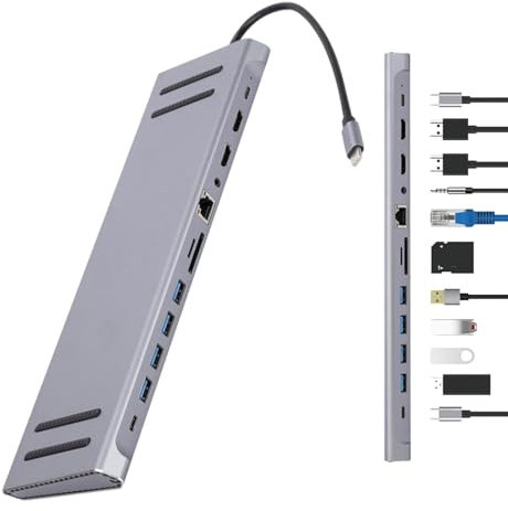 Genérico 12-en-1 USB C Hub Multiport Adapter, 5.0 Gbps USB C Docking Station, Laptop Docking Station Accessories, HD Port Expander, Compatible con Portátiles, Monitores y Computadoras de Escritorio