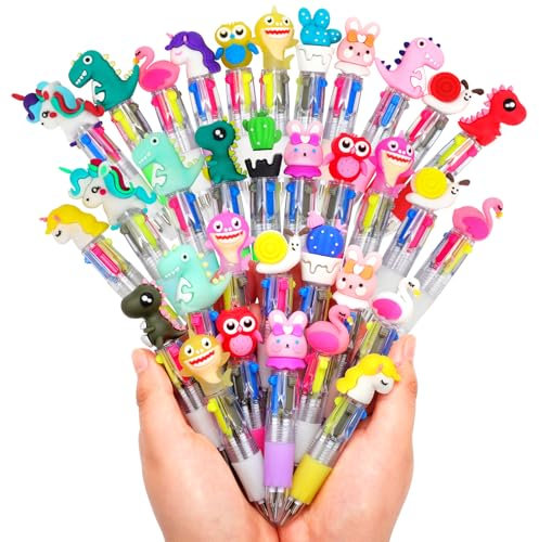 SKAMORI 30 Stück 4-in-1 Kugelschreiber, Mitgebsel Kindergeburtstag 5 6 7 8 9 10 Jahre, 4 Farben Cartoon-Kugelschreiber mit einziehbar Stift, Give Aways Kindergeburtstag & Kleine Geschenke für Kinder