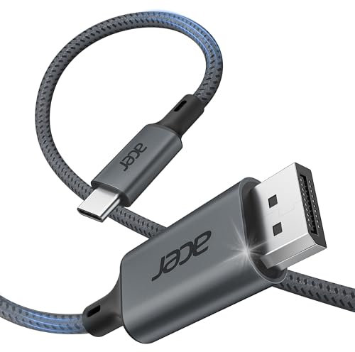 acer Cavo USB C a DisplayPort (4K@60Hz, 2K@144Hz), Thunderbolt 3/4 a DisplayPort in lega di alluminio Compatibile con iPhone 15/17 Pro Max MacBook Pro/Air iMac iPad Pro Surface XPS 1M