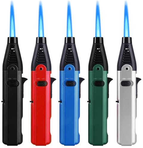 5 encendedores de tormenta de gas recargables con encendedor de seguridad de hasta 1300 °C a prueba de viento, para cocina, camping, velas y chimenea