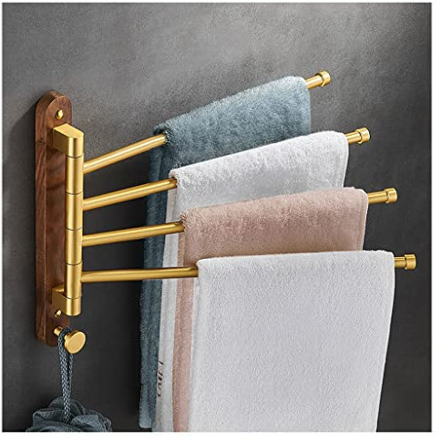 Handtuchstange aus Holz – klappbarer Arm, drehbarer Aufhänger, Wandhalterung, Aufbewahrungs-Organizer, rostfreies Design, 5 Stangen Handtuchhalter für Badezimmer und Duschraum