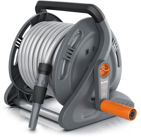 Brandson - Avvolgitubo da giardino automatico da 20 metri, Avvolgitubo mobile da giardino con 20 m di Tubo, 2 m di Tubo di alimentazione, Supporto a parete, Manovella, Spruzzatore di pulizia