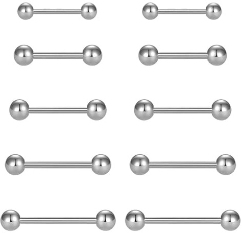 BeoTnp 10PCS Nipple Bars, Nipple Piercing Jewellery, Tongue Piercing Jewellery for Women Men, 5 Sizes Tongue Piercing Are Often Used For Everyday Wear Gift-Giving And Special Occasions