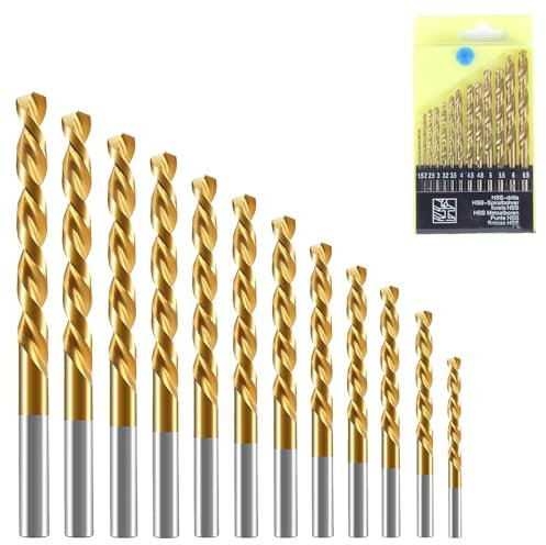 Drill Bit Sets, (1.5-6.5mm,13pcs) Cobalt Titanium Coated Metal Drill Bits Tool, HSS Drill Bit Set Cobalt Drill Bits, Metal Drill Bits for Drilling Tool Wood, Metal & Plastic