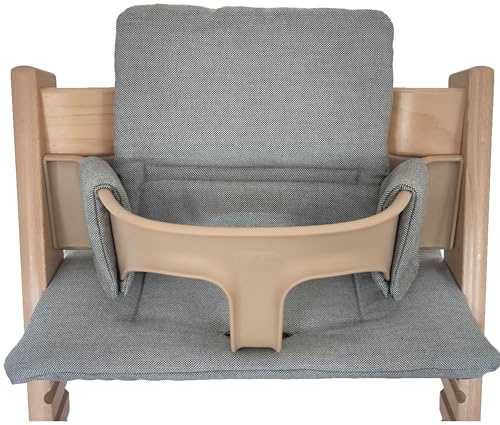 Kadem® Sittdyna 100 % ekologisk bomull | Classic Dyna stolsöverdrag barnstolsdyna | 2 delar lämplig för Stokke Tripp Trapp barnstol | maskintvättbar enkel snabb fastsättning | Umbragrå