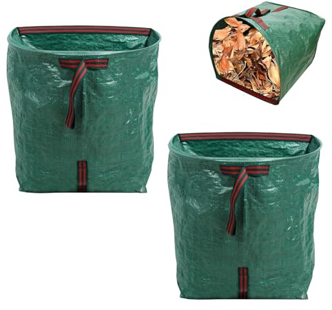 LUMOOM 2 Stück Gartenabfallsack 150L, Gartensack Laubsack, Grünschnittsack, Gartenabfallsack stabil, Grassack mit Griffe, Gartenabfallbehälter faltbar, Behälter für Gartenabfälle