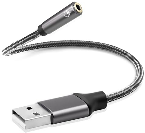 Duttek Cavo per cuffie Aux da USB a 3,5 mm, 30 cm/1 FT, USB maschio a jack da 3,5 mm, cavo audio intrecciato in rame, compatibile con computer desktop, laptop, cuffie microfono