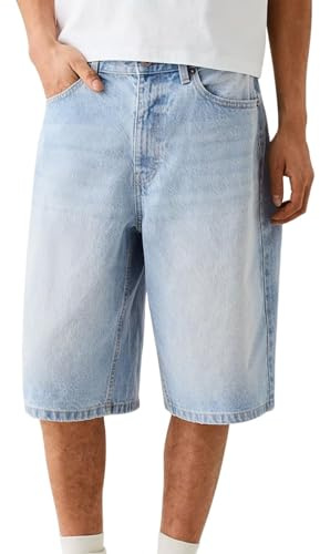 Kurze Baggy Jeans Herren, Denim Shorts Herren Sommer, Leichte Sommerhose Kurz Jeanshose mit Weite Bein Bermuda Jeansshorts Gerades Bein Herrenshorts Sommerjeans Outdoor Frezeitshorts Jeanshosen