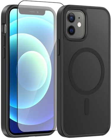 Lyhsgao for iPhone 12/12 Pro Phone Case 6.1 Inch Magnetic Cover Black | Case for iPhone 12/12 Pro with MagSafe, Shockproof Scratchproof Camera Protection, Translucent Matte Cover Screen Protector