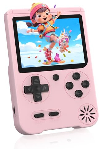 Handheld Game Console, Preloaded 500 Retro Video Games with 3.0 inch LCD Screen, 1200mAh Rechargeable Battery, Mini Arcade Electronic Gaming 1-Player Xmas Birthday Gift for Boys & Girls (Pink)