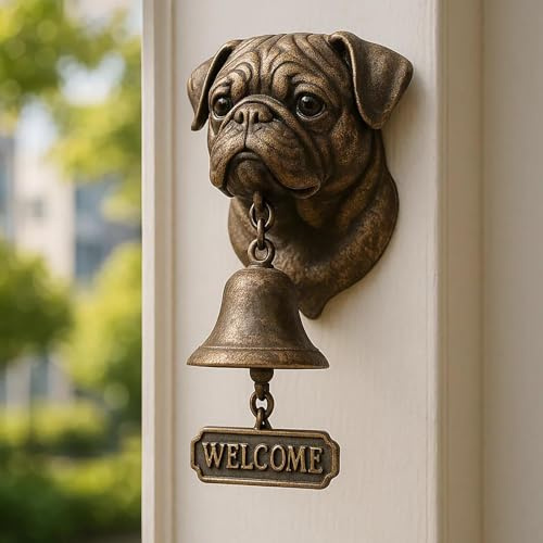 Hund Willkommen Türklingel, Retro Hundekopf Kopfform Dekoration Türglocke, Vintage Willkommensglocke für Innen- und Außenbereich, Hängende Wandmontage Abendessen Glocken (B)