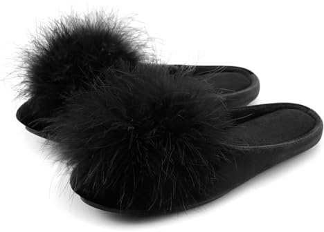 BCVIA Women's Cozy Velvet Memory Foam House Slippers Fuzzy Feather Indoor House Shoes