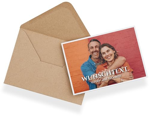 Ausgewählt verpackt Personalisierte Karte mit Umschlag – selbst gestalten mit Foto und Text – Postkarte DIN A6 – Hochzeitskarte, Geburtstagskarte – Dankeskarte Kommunion – (Motiv 1 - Querformat)