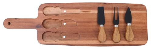 Garneck Tabla de Quesos de Madera con Cuchillos y Tenedores Tabla de Cortar Multifuncional para Queso Pan Carne y Pizza Bandeja para Picnic y Reuniones Cocina y Comedor