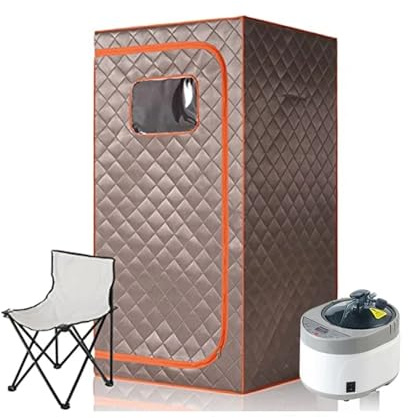 Portable Steam Sauna Full Dimension Personal Home with 4L Generator and Remote Timer(Brown Orange)