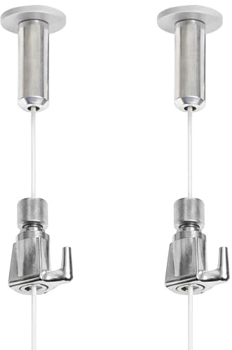 Gancho para colgar cuadros | Soporte para techo con nylon de 2 m | Altura regulable sin herramientas | Soporta hasta 15 kg | Incluye taco expansivo (2 unidades)