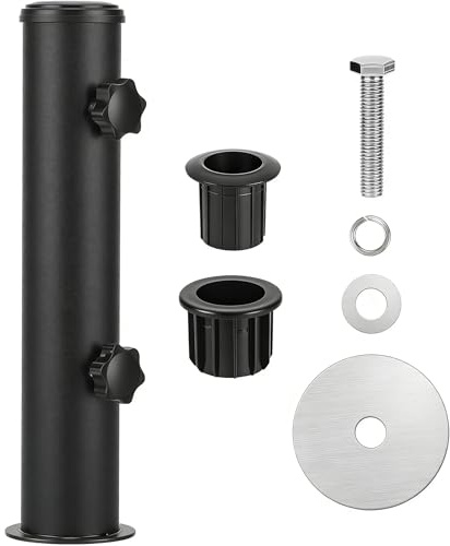 GoldOars Tube pour Pied de Parasol Support Parasol de Terrasse en Acier Inoxydable | Potence Réglable Renforcée avec 2 Pièces Manchons PVC pour Jardin et Balcon, Noir
