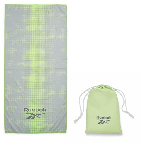 Reebok Mikrofaser Handtuch Strandtuch 90x180 cm | Sandfrei Schnelltrocknend Leicht Kompakt mit Tasche | Reisehandtuch Fitness Handtuch | Strandhandtuch Mikrofaser Grau Lime Cloud Print