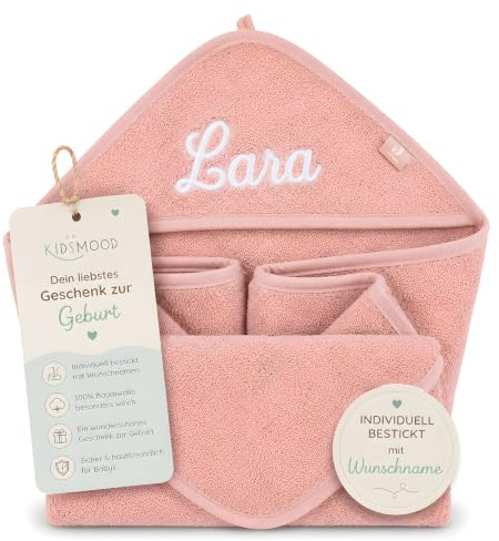 Kidsmood - personalisiertes Kapuzenhandtuch Baby | Niedliches Babyhandtuch, Bestickt mit Namen | Flauschig & sicher für zarte Babyhaut Liebevolles Geschenk zur Geburt Mädchen & Jungen (75x75 cm)