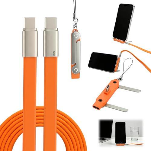 Câble USB-C 2 en 1 240W avec Support Téléphone 360°, 1,5m Orange