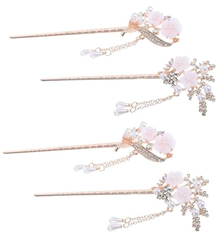 GOOHOCHY 4 Pezzi Accessori per Chioma Donna Vintage con Motivi Floreali e Nappine in Lega e Resina, Passo Dondolante Flessibile, per Stili Antichi e Banchetti