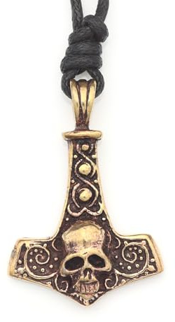 Drachensilber Thors Hammer Halskette Totenkopf Bronze Schmuck Anhänger inkl. Verstellbarem Band Mjölnir Wikinger Kettenanhänger