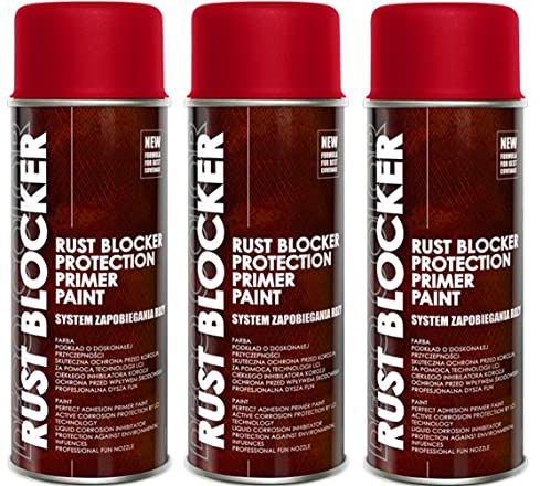 Deco Color 3er Sparpack 400 ml Rust Blocker 4in1 Metallschutzlack Rost Stop Lack ROT matt RAL 3000, 4in1 -Haftvermittler - Aktiver Rostschutz - schnelltrocknender Lack - effektiver Schutz