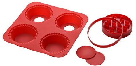 Premier Housewares-Machine à Tarte en Silicone 4 Moules/Emporte-pièces/Rouge