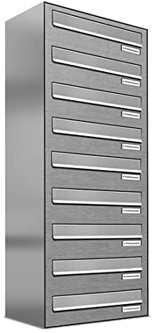 AL Briefkastensysteme 9er Briefkasten für Tür/Zaundurchwurf in V2A Edelstahl, 9 Fach, wetterfeste Premium Briefkastenanlage Design modern