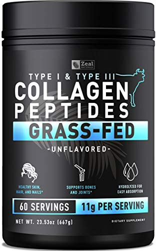 Zeal Naturals Hydrolyzed Collagen Peptides Powder, 10g Protein | Grass-Fed Collagen for Women & Men | Essential Amino Acids | Hair, Skin, Nails, Bone Health | 60 Servings, Unflavored, 23.53 oz.