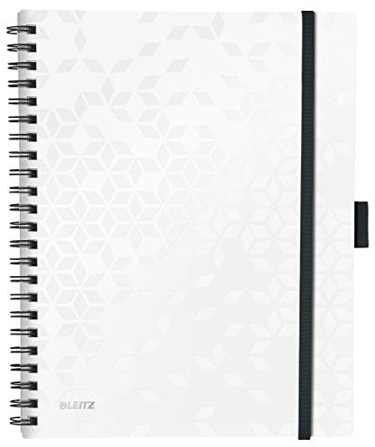 Leitz Be Mobile Notizbuch in A4 Format mit 80 Blatt, Liniert, Elfenbeinfarbiges Papier (80 g/m2), Spiralbindung, Perlweiß, WOW, 46440001