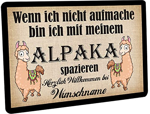 Fußmatte personalisiert - robuste, rutschfeste Fussmatte für Außen & Innen - waschbare Schmutzfangmatte - Fußabtreter Türmatte für aussen & an der Haustür - 60x40cm - Wenn ich nicht aufmache Alpaka