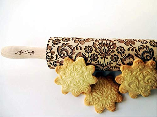 Mattarello Decorativo per Biscotti POPOLARE | Mattarello Inciso | Rullo per Biscotti e per Modellare | Mattarello Legno Goffrato di Algis Crafts