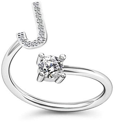 Bungsa BUCHSTABEN RING silber mit Kristallen - biegbarer Fingerring/Zehenring Toering für Damen, Kinder & Herren - A B C D E F G H I J K L M N O P R S T U V W Z