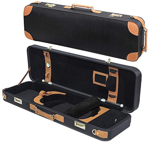 MI&VI NR-6900 Light Hard Wooden Violin Case - Fits 3/4 & 4/4 Sized Violins with Adjustable Straps | Solid Wood | Hygrometer | Accessories Pocket (Brown)