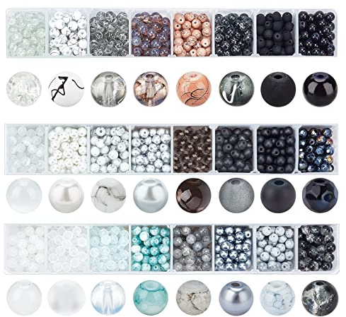 PandaHall 1440 Stück 6mm Perlen zum Auffädeln, 24 Stil Schwarz Weiß Runde Abstandshalter Lose Perlen Marmor katzenaugen Perlen Für Armbänder Halsketten Und Ohrring Schmuckherstellung