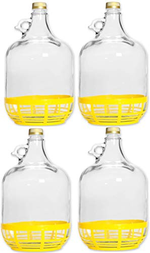 lilawelt24 4 STÜCK 5L GLASBALLON mit Ringgriff und Kunststoffkorb Weinballon GÄRBALLON GLASFLASCHE