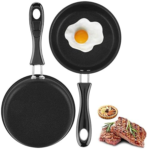 2 Pièces Mini Poêle À Oeufs, 4.7 12cm Petite Poêle à Frire, Antiadhésive Portable, Fer À Frire Poêle, avec Poignée, pour Faire Frire Œufs, Omelettes, Blinis, Bacon, Tranches Jambon, Steak (Noir)