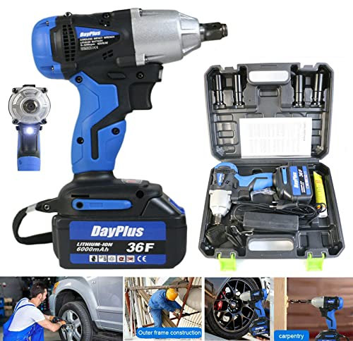 Clé à Chocs Sans Fil Brushless 21V, 420Nm Boulonneuse a Choc Electrique avec Batterie 6.0Ah, Visseuse à Chocs électriques, Charge Rapide, avec 4 Douilles à Chocs 14-17-19-22 mm