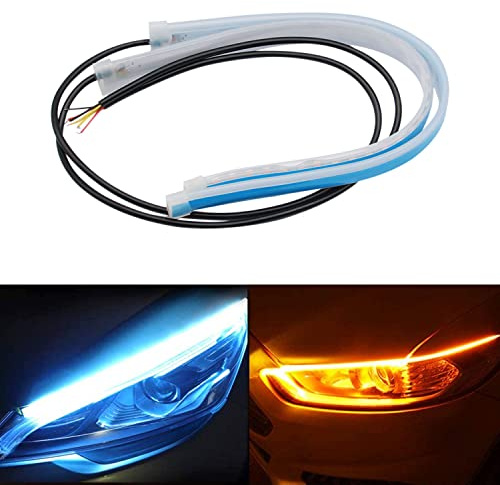 2 piezas de luces diurnas LED DRL para coche, intermitente LED DRL, tira de intermitente LED DRL 12V, impermeables, 30cm, 45cm, 60cm (60cm, Ice Blue Yellow)