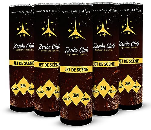 zenda club 5 Jets de Scène - Étincelles 3 Mètres / 60 Secondes - Couleur Dorée - Catégorie F1 - Feux d'Artifice Intérieurs pour Mariage et Événements - Sans Déclencheurs
