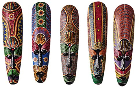 JUJIAN Wooden Mask Wall Solid Wood Carving Painted Wall Decor Bar Home Decorations African Mask Crafts A