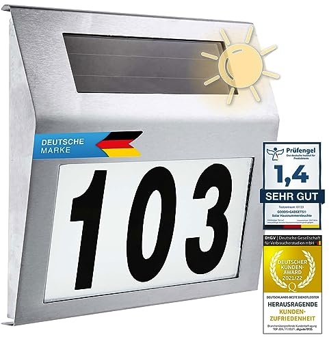 Solar Hausnummernleuchte beleuchtete Hausnummer mit LED Beleuchtung aus Edelstahl IP44 (Standard)