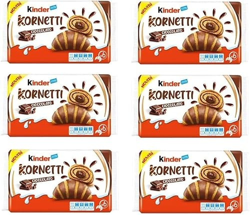 6x Ferrero Kinder Kornetti Cioccolato Cornetti Mit Schokolade Gefüllte Croissants Packung mit 252g, jede Packung enthält 6 Croissants