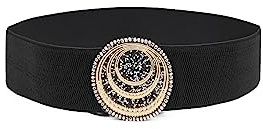 QUEEN HELENA Cintura Elastica Gioiello con Gancio Sottile Fina Elegante Cinta Elasticizzata Casual a Fascia Senza Buchi Donna CI014 (Taglia Unica, CI014-1 Nero)