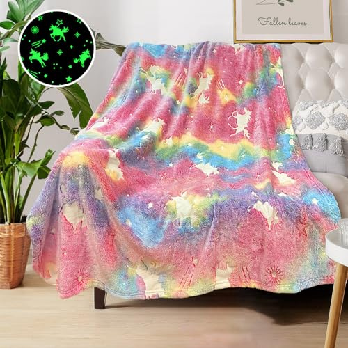 COMFAR Unicorn Glow in The Dark Blankets for Girls, Kids Blankets for Baby/Toddler, Unicorns Gifts for Girls Age 1-12, Soft Fleece Blanket 40x 50