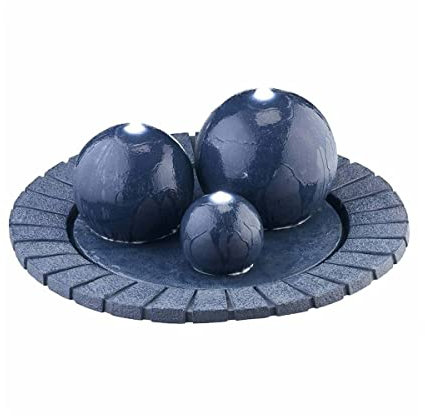 LQSSA Fuente de Agua para jardín al Aire Libre Jardín 3 Cuencos Esfera Fuente de Agua LED Fuente para Patio al Aire Libre 40 cm Cascadas de pie Fuentes para el Patio del hogar Decoration