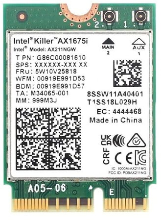 Intel AX1675i Killer Series WiFi 6E Gaming Adapter Upgrade | CNVio2 M.2 WiFi Card | High-Speed 2.4 Gbps WiFi for PCs | Bluetooth 5.3 Supported | Designed for Intel 11th Gen and Later CPUs (AX1675i)